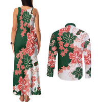 Green Orange Hibiscus Plumeria Floral Couples Matching Tank Maxi Dress and Long Sleeve Button Shirt LT01 - Polynesian Pride