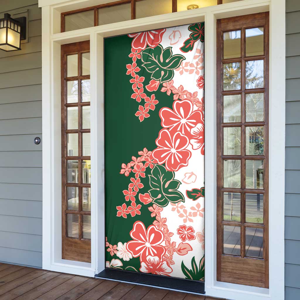 Green Orange Hibiscus Plumeria Floral Door Cover - Polynesian Pride