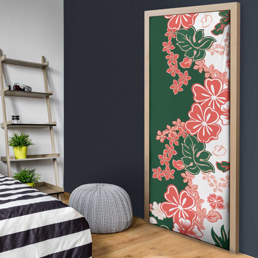 Green Orange Hibiscus Plumeria Floral Door Cover - Polynesian Pride