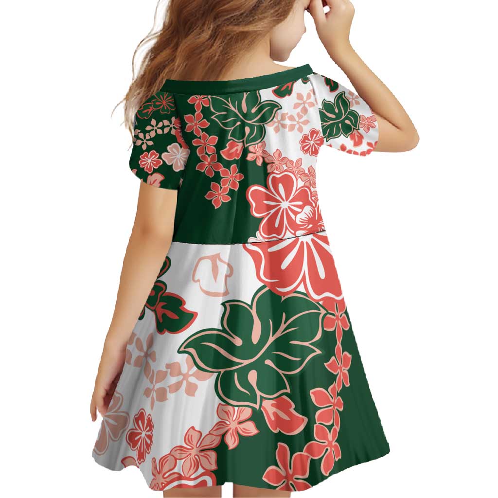 Green Orange Hibiscus Plumeria Floral Family Matching Long Sleeve Bodycon Dress and Hawaiian Shirt - Polynesian Pride