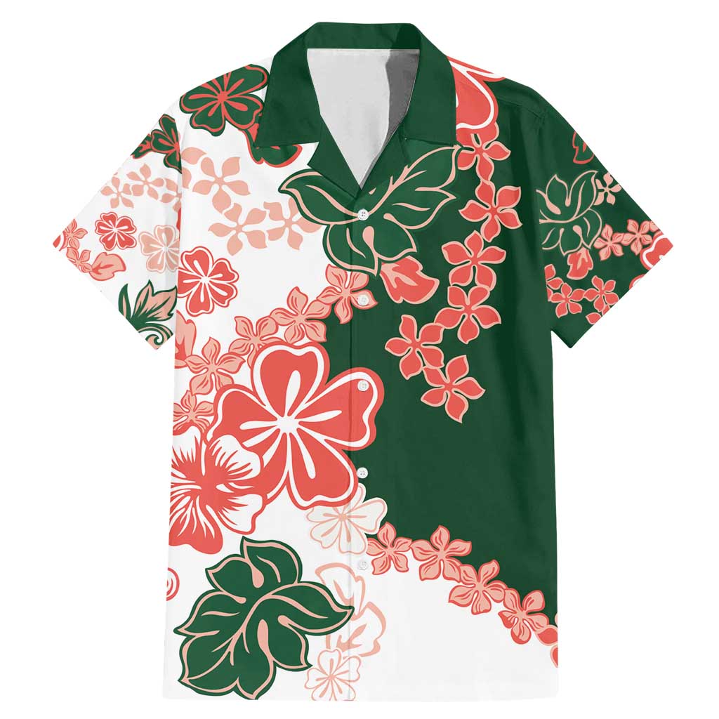 Green Orange Hibiscus Plumeria Floral Family Matching Mermaid Dress and Hawaiian Shirt - Polynesian Pride