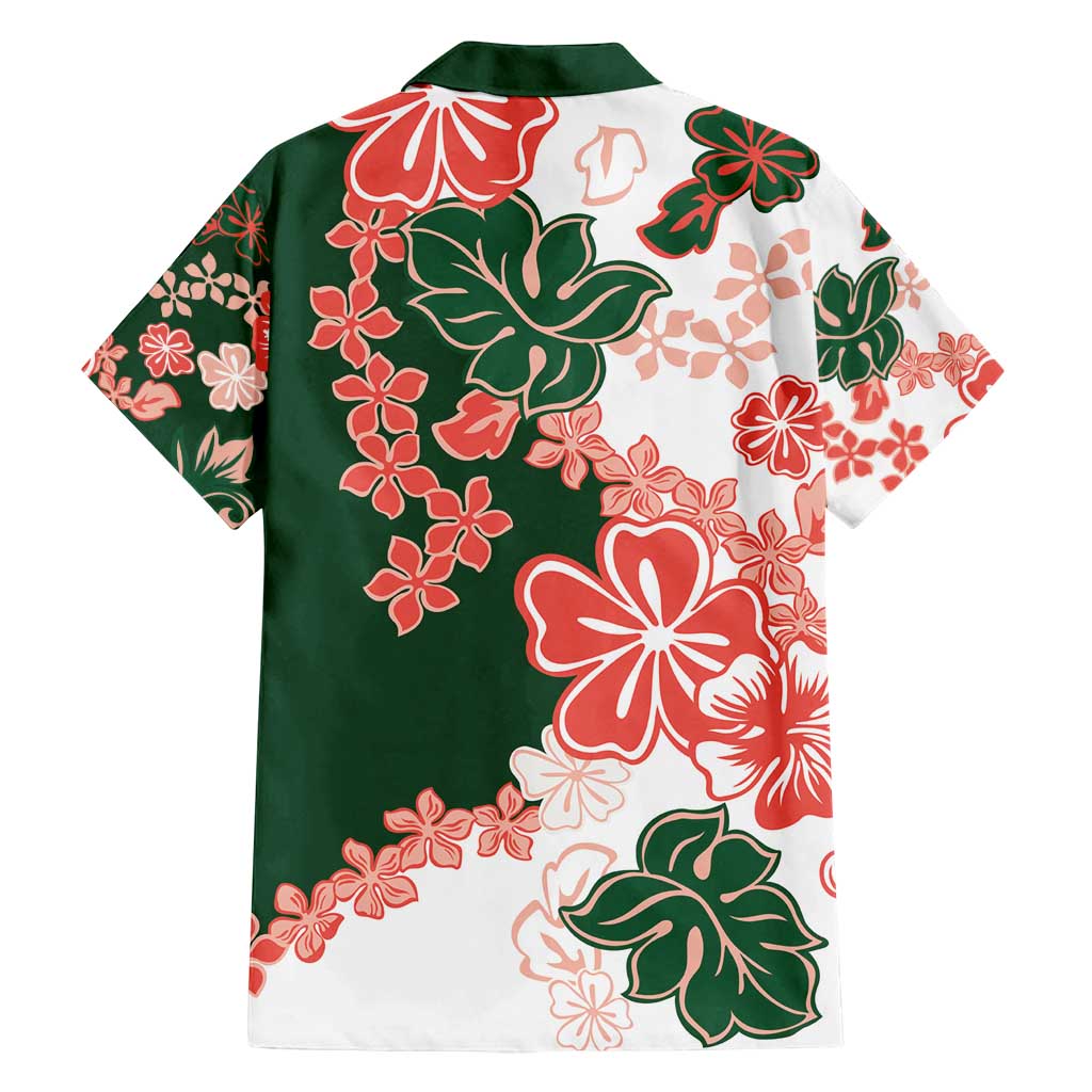 Green Orange Hibiscus Plumeria Floral Family Matching Puletasi and Hawaiian Shirt - Polynesian Pride