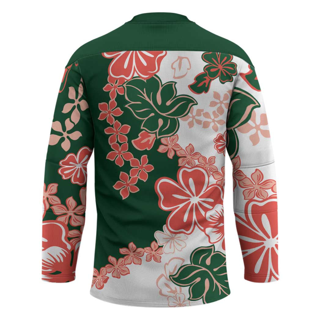 Green Orange Hibiscus Plumeria Floral Hockey Jersey LT01 - Polynesian Pride