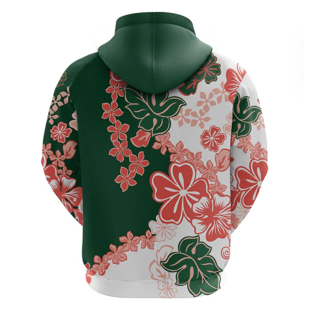 Green Orange Hibiscus Plumeria Floral Hoodie - Polynesian Pride