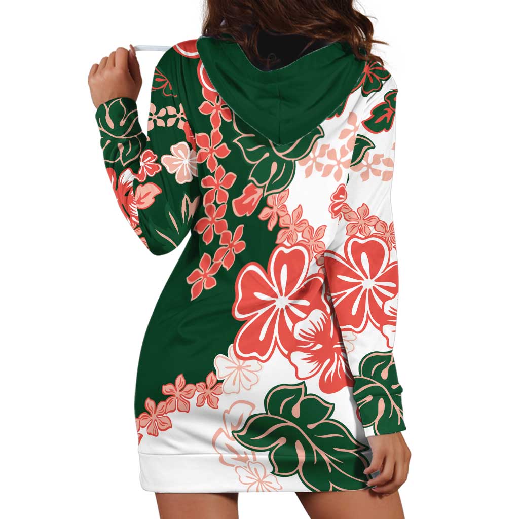 Green Orange Hibiscus Plumeria Floral Hoodie Dress - Polynesian Pride