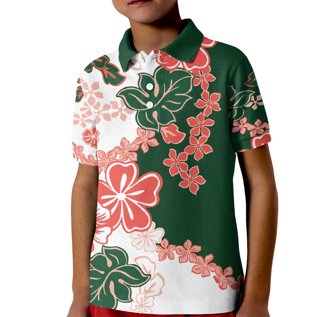 Green Orange Hibiscus Plumeria Floral Kid Polo Shirt LT01 Kid Orange - Polynesian Pride