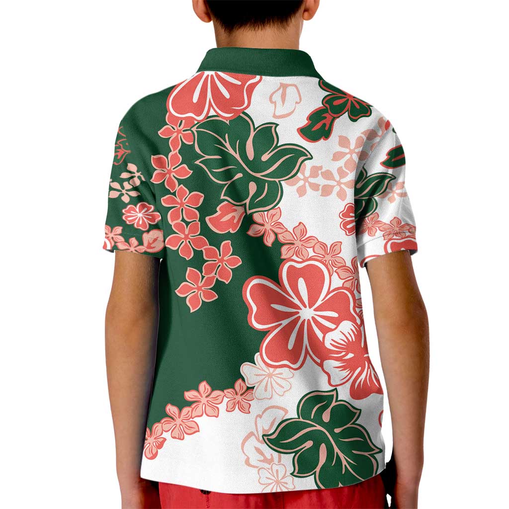 Green Orange Hibiscus Plumeria Floral Kid Polo Shirt LT01 - Polynesian Pride