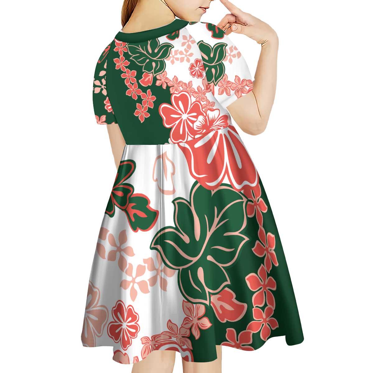 Green Orange Hibiscus Plumeria Floral Kid Short Sleeve Dress LT01 - Polynesian Pride