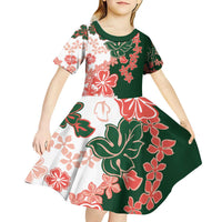 Green Orange Hibiscus Plumeria Floral Kid Short Sleeve Dress LT01 - Polynesian Pride