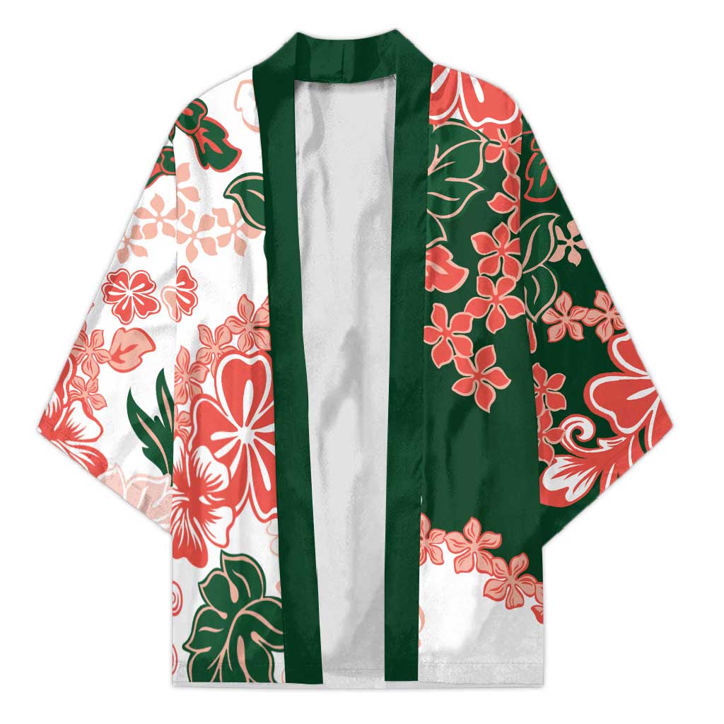 Green Orange Hibiscus Plumeria Floral Kimono - Polynesian Pride