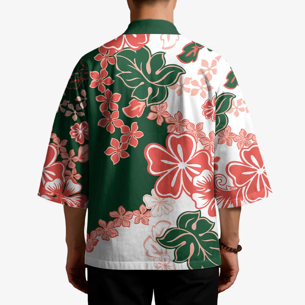 Green Orange Hibiscus Plumeria Floral Kimono - Polynesian Pride
