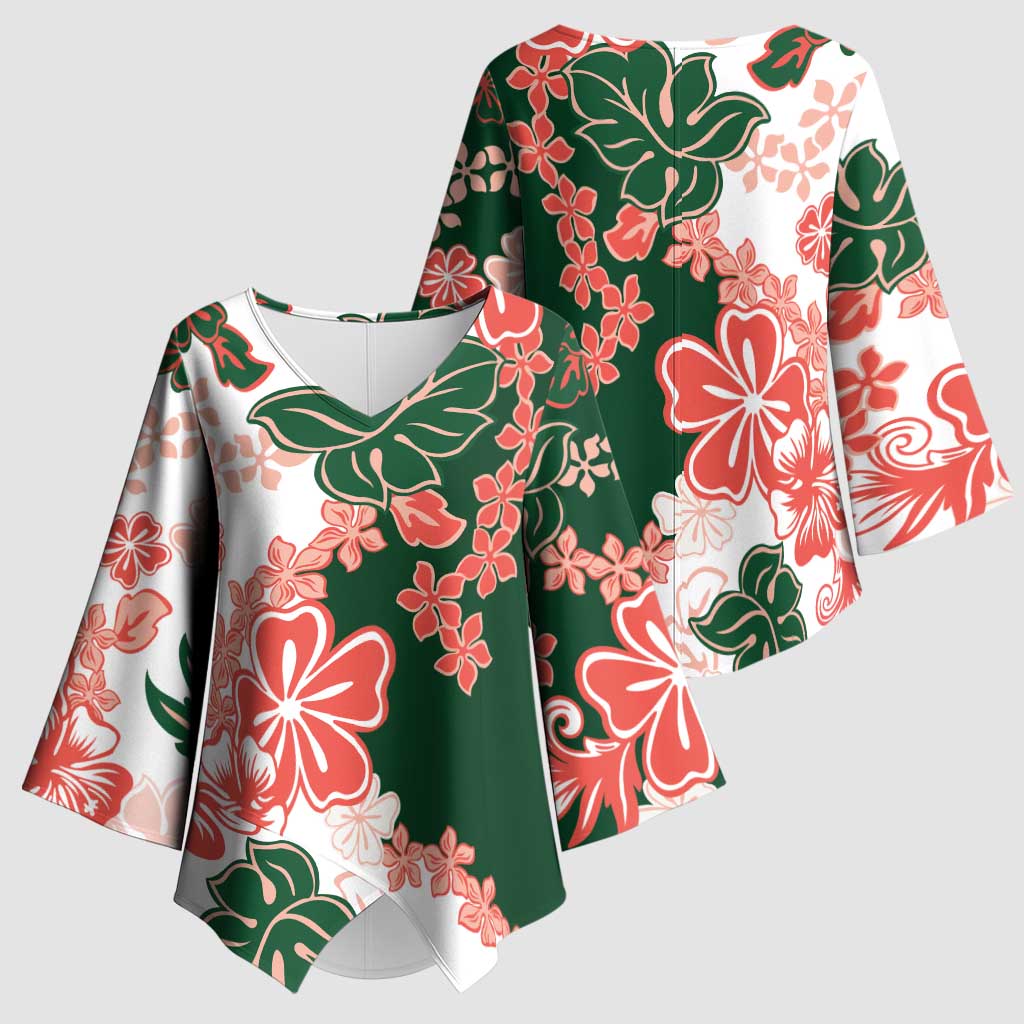 Green Orange Hibiscus Plumeria Floral Kimono Sleeve Blouse - Polynesian Pride