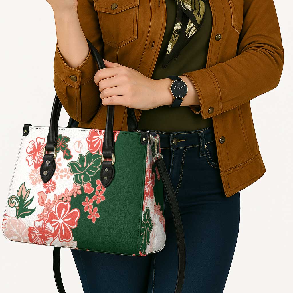 Green Orange Hibiscus Plumeria Floral Leather Bag - Polynesian Pride