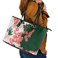 Green Orange Hibiscus Plumeria Floral Leather Tote Bag - Polynesian Pride