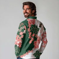 Green Orange Hibiscus Plumeria Floral Long Sleeve Polo Shirt LT01 - Polynesian Pride