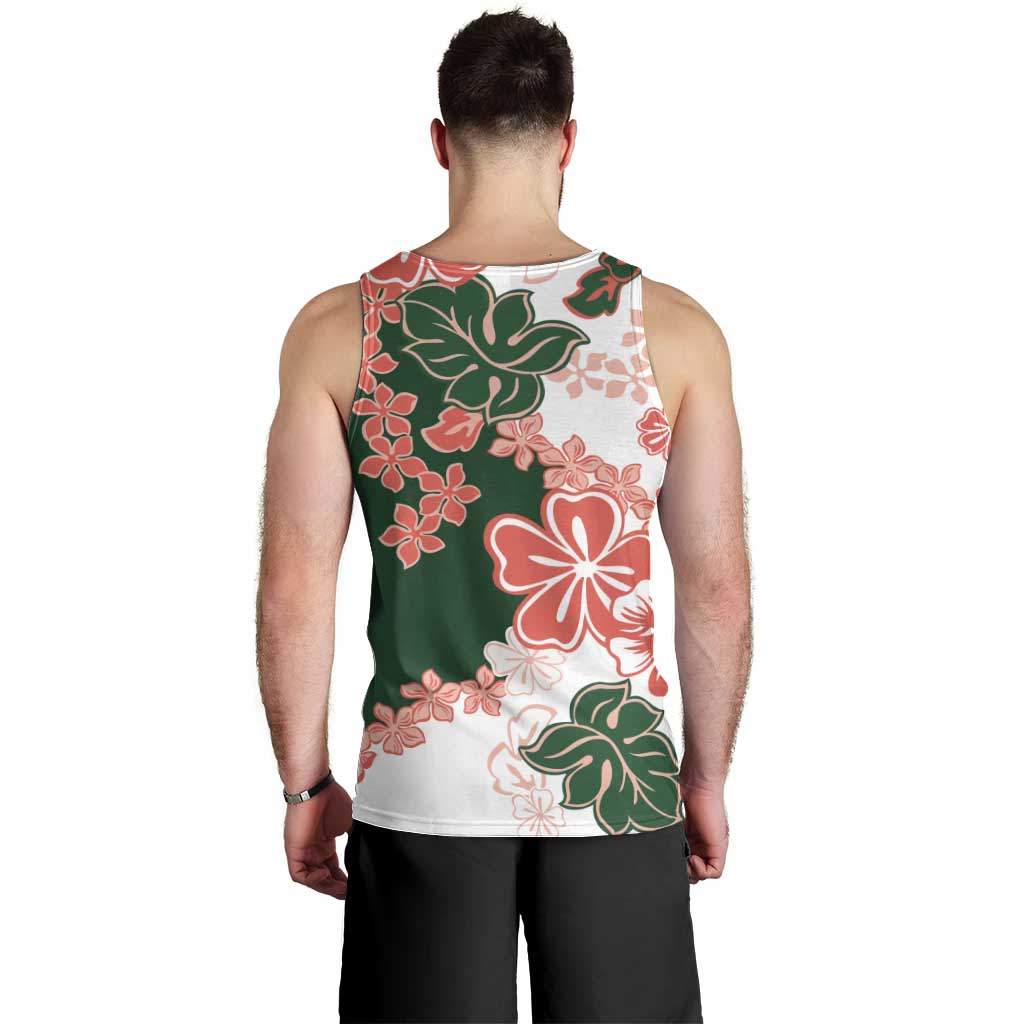 Green Orange Hibiscus Plumeria Floral Men Tank Top - Polynesian Pride