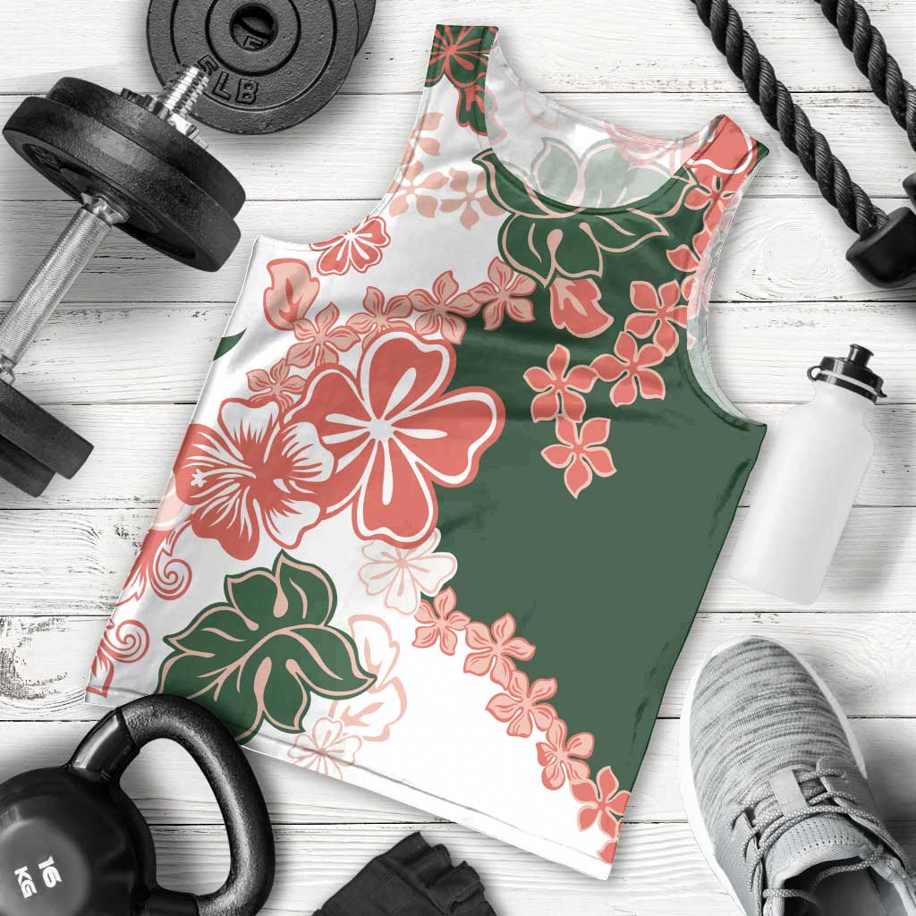 Green Orange Hibiscus Plumeria Floral Men Tank Top - Polynesian Pride