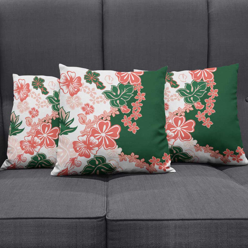 Green Orange Hibiscus Plumeria Floral Pillow Cover LT01 - Polynesian Pride
