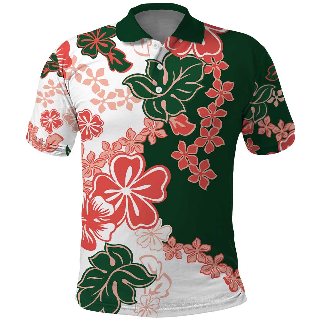 Green Orange Hibiscus Plumeria Floral Polo Shirt LT01 Orange - Polynesian Pride