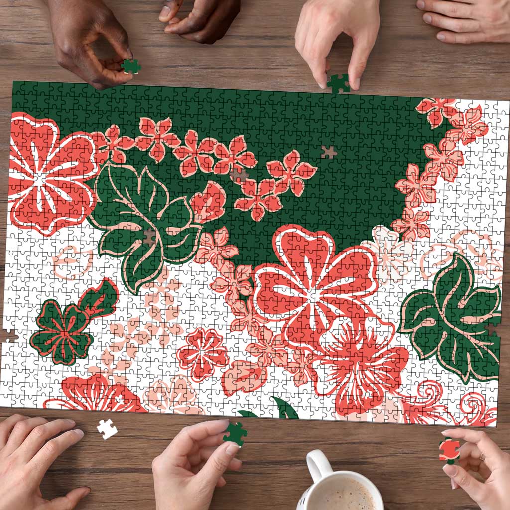 Green Orange Hibiscus Plumeria Floral Puzzle LT01 - Polynesian Pride