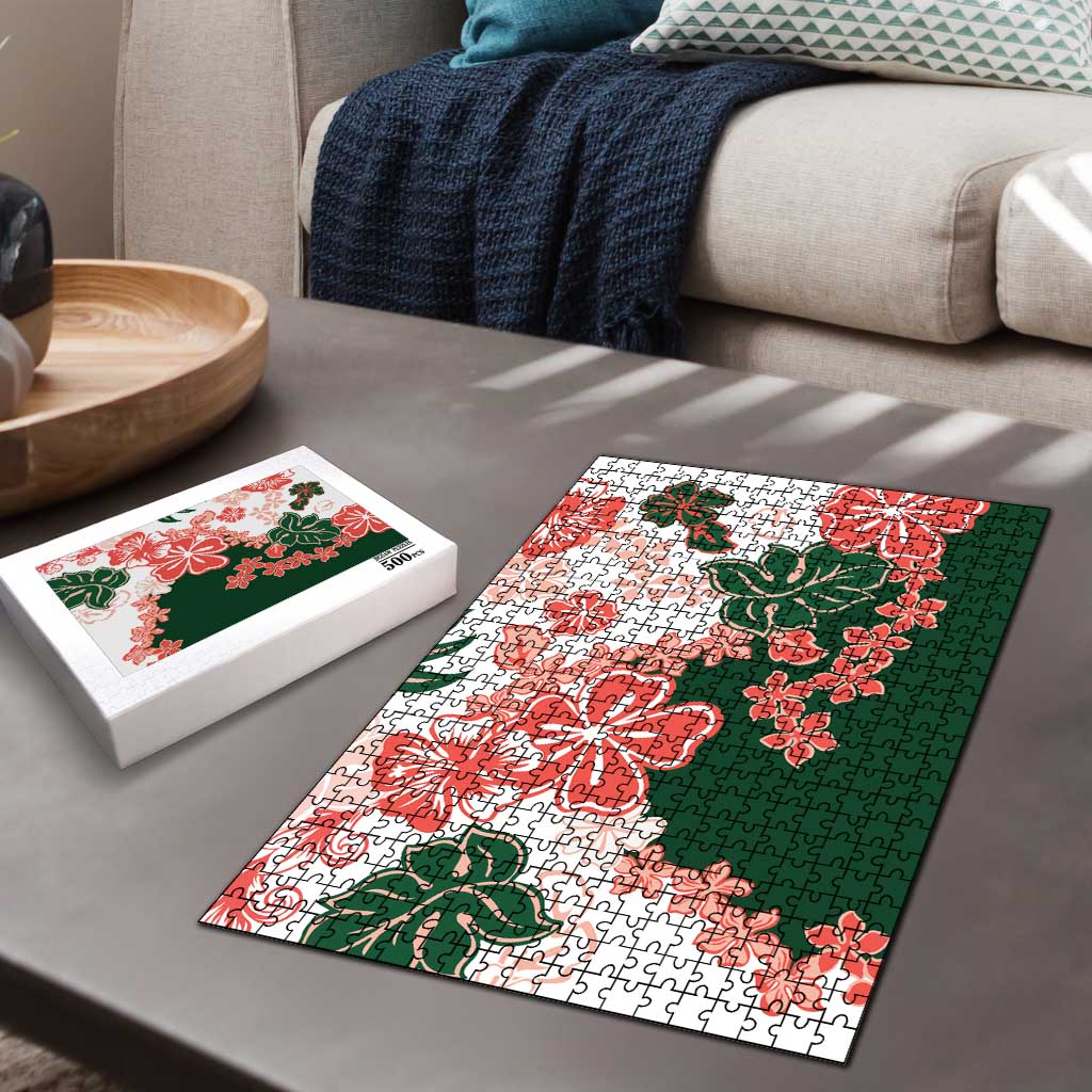 Green Orange Hibiscus Plumeria Floral Puzzle LT01 - Polynesian Pride