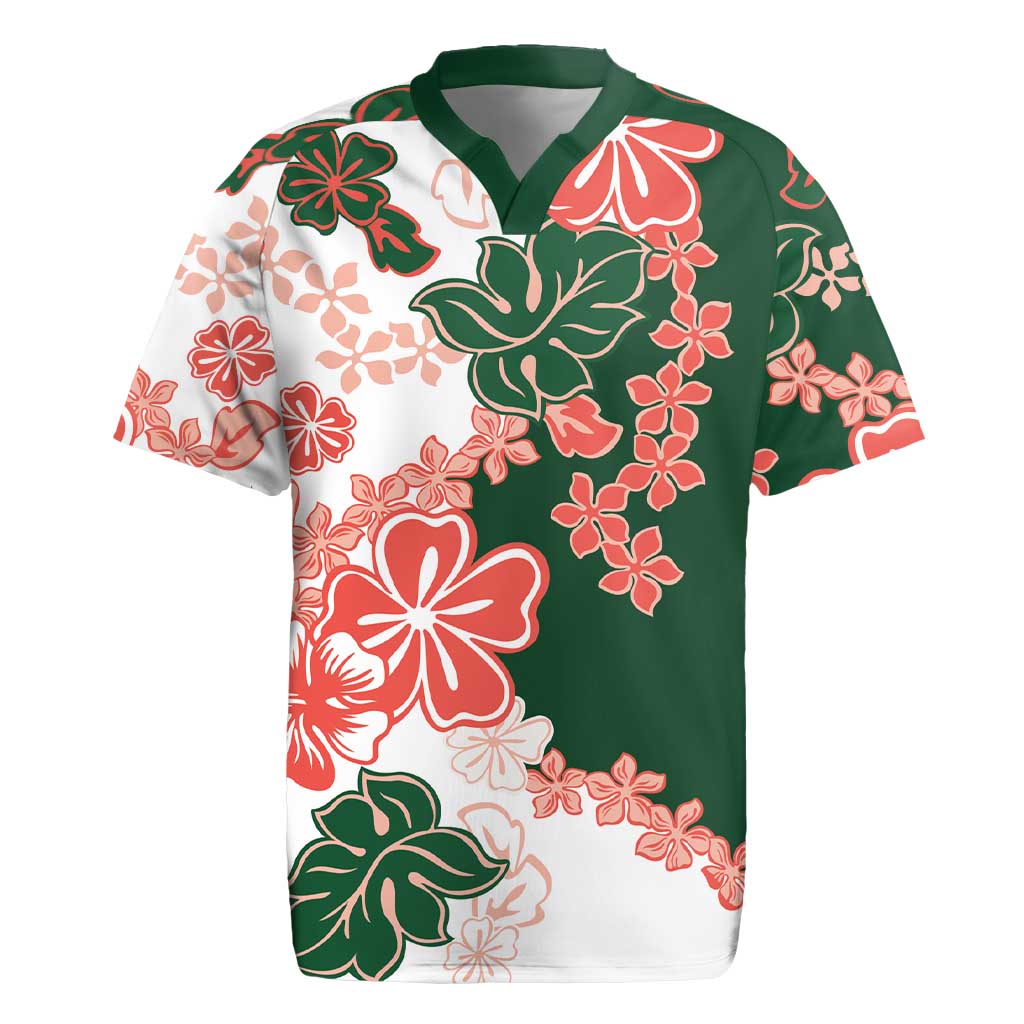 Green Orange Hibiscus Plumeria Floral Rugby Jersey - Polynesian Pride