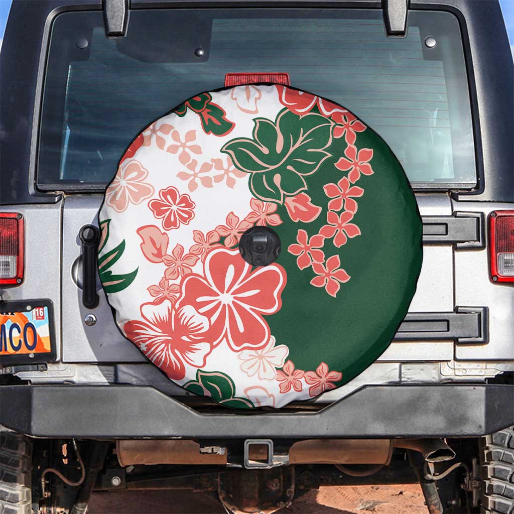 Green Orange Hibiscus Plumeria Floral Spare Tire Cover - Polynesian Pride