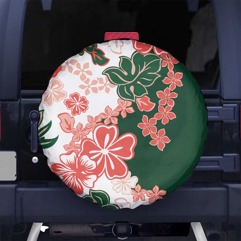 Green Orange Hibiscus Plumeria Floral Spare Tire Cover - Polynesian Pride