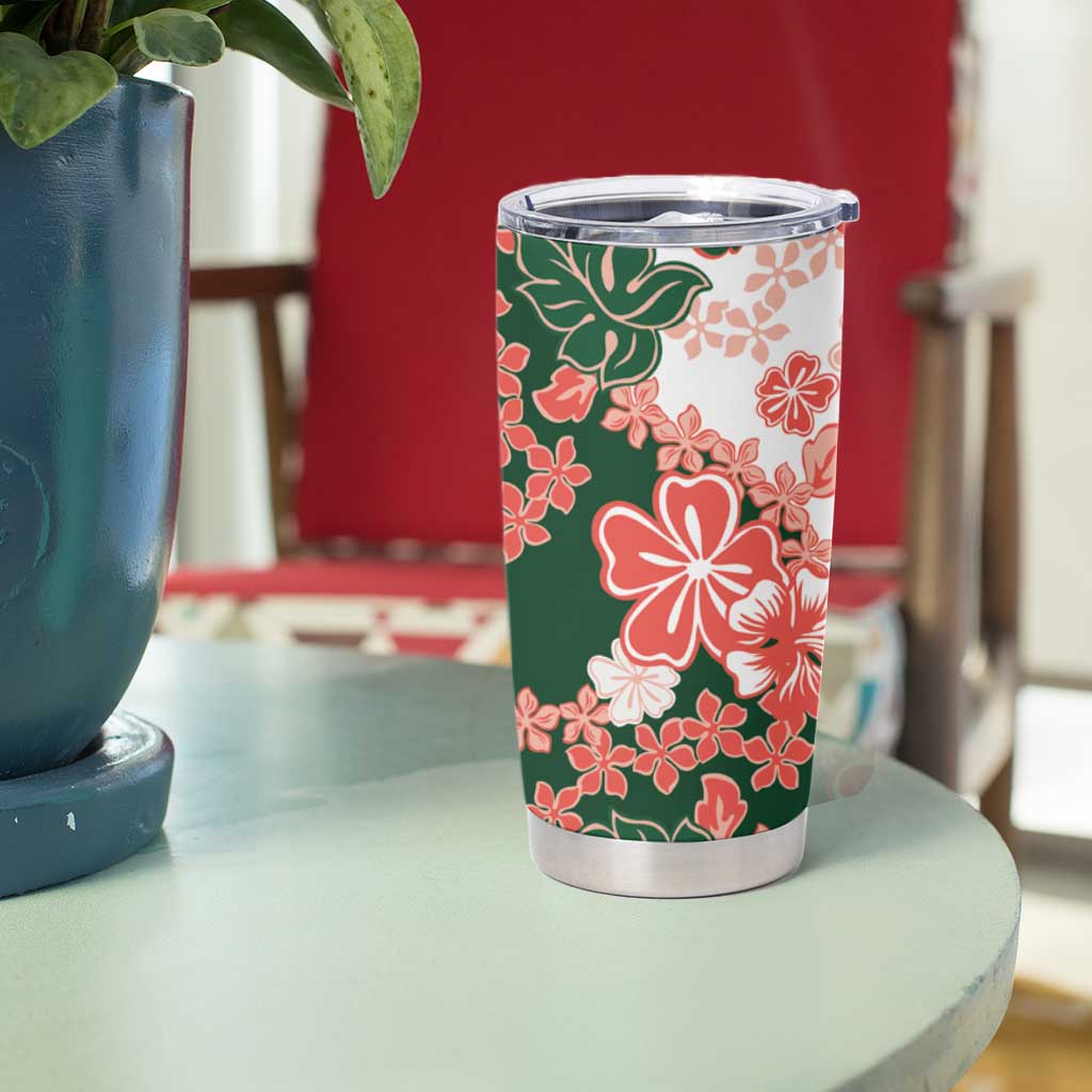 Green Orange Hibiscus Plumeria Floral Tumbler Cup - Polynesian Pride