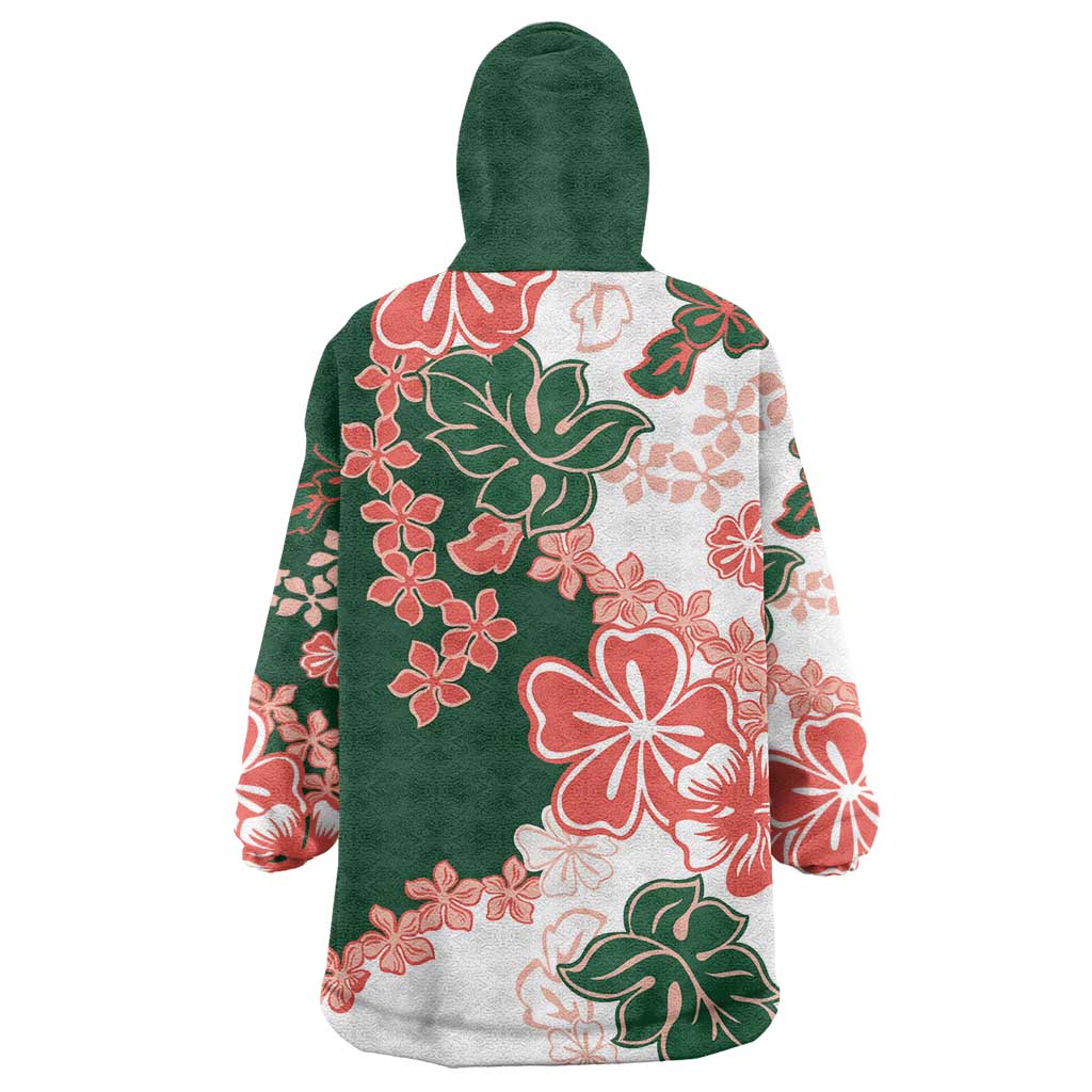 Green Orange Hibiscus Plumeria Floral Wearable Blanket Hoodie - Polynesian Pride