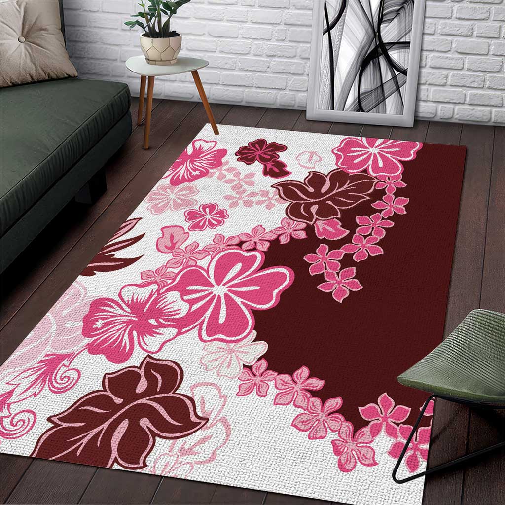 Pink Hibiscus Plumeria Floral Area Rug - Polynesian Pride