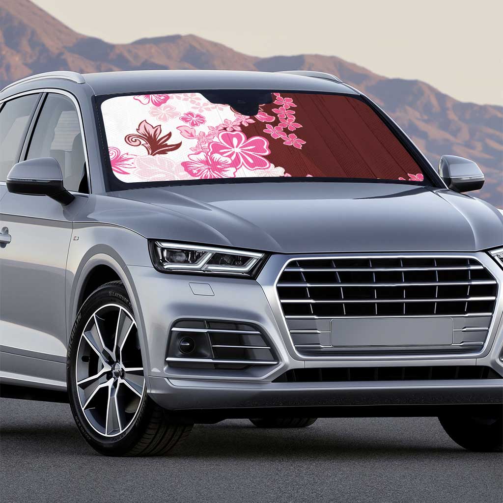 Pink Hibiscus Plumeria Floral Auto Sun Shade - Polynesian Pride