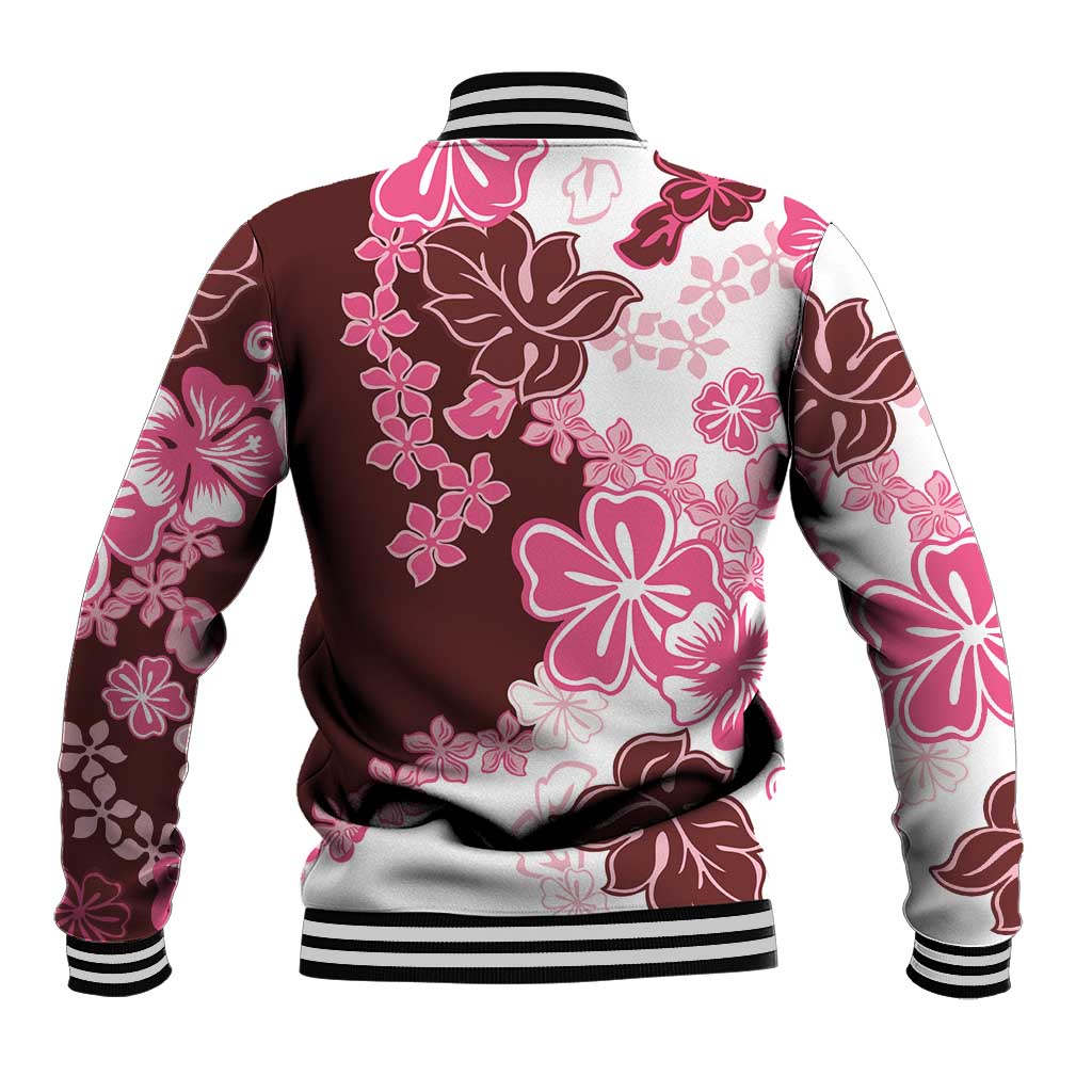 Pink Hibiscus Plumeria Floral Baseball Jacket - Polynesian Pride