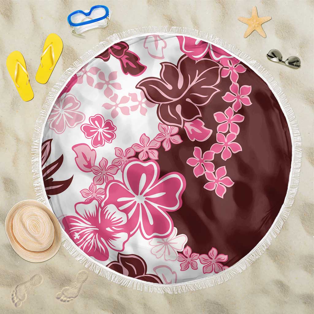 Pink Hibiscus Plumeria Floral Beach Blanket - Polynesian Pride