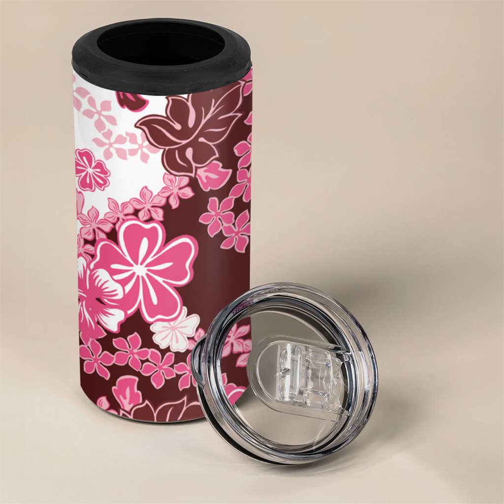 Pink Hibiscus Plumeria Floral 4 in 1 Can Cooler Tumbler - Polynesian Pride