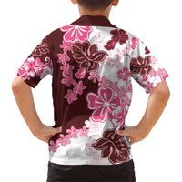 Pink Hibiscus Plumeria Floral Family Matching Long Sleeve Bodycon Dress and Hawaiian Shirt - Polynesian Pride