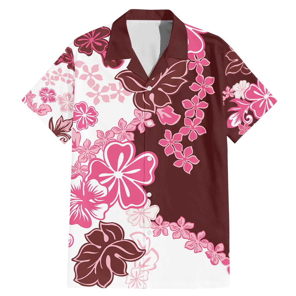 Pink Hibiscus Plumeria Floral Family Matching Mermaid Dress and Hawaiian Shirt - Polynesian Pride
