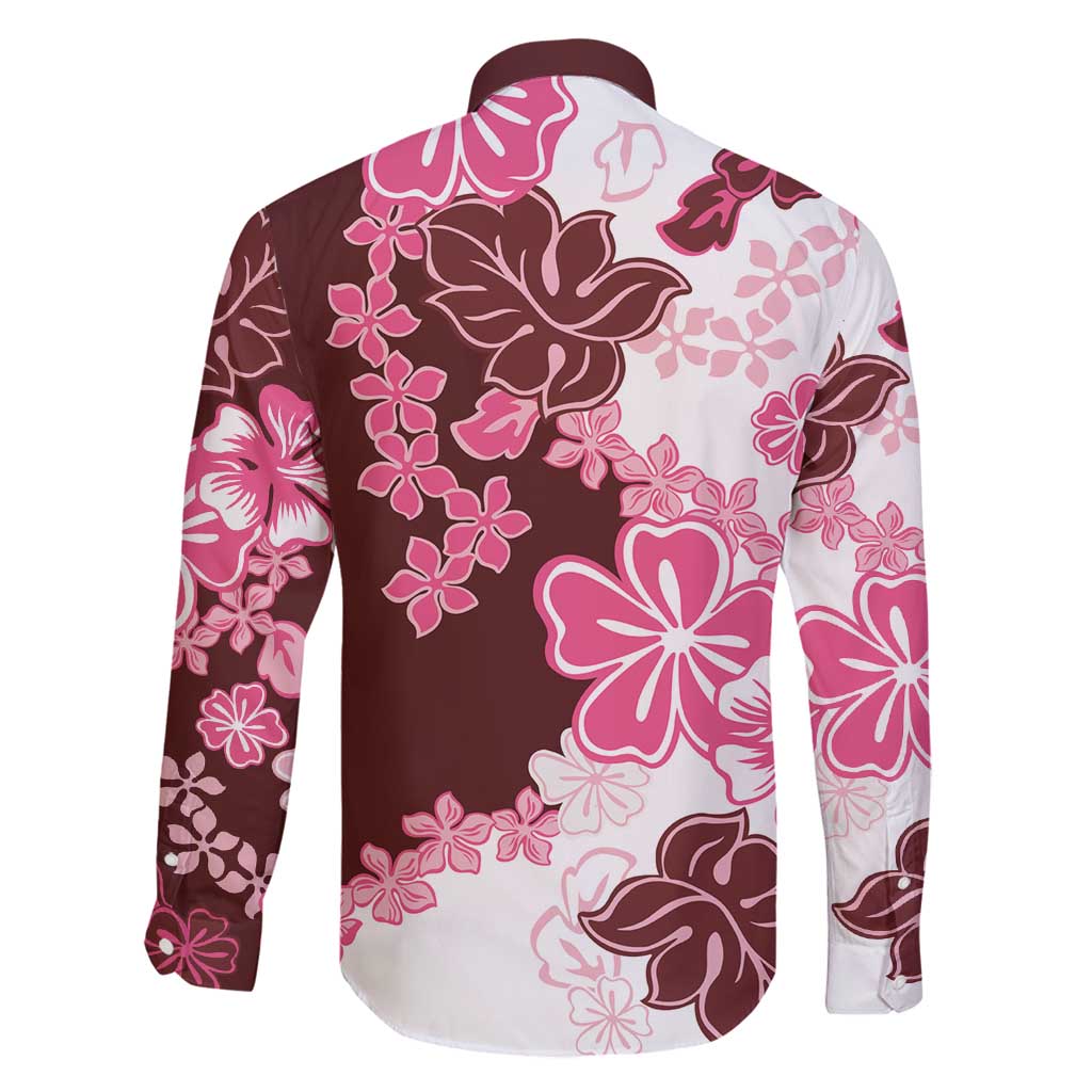 Pink Hibiscus Plumeria Floral Family Matching Off Shoulder Maxi Dress and Hawaiian Shirt - Polynesian Pride
