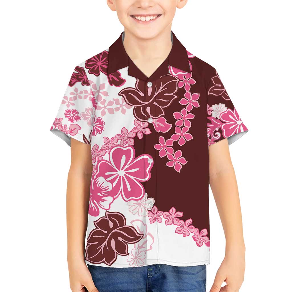 Pink Hibiscus Plumeria Floral Family Matching Off Shoulder Maxi Dress and Hawaiian Shirt - Polynesian Pride