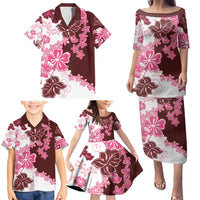Pink Hibiscus Plumeria Floral Family Matching Puletasi and Hawaiian Shirt - Polynesian Pride