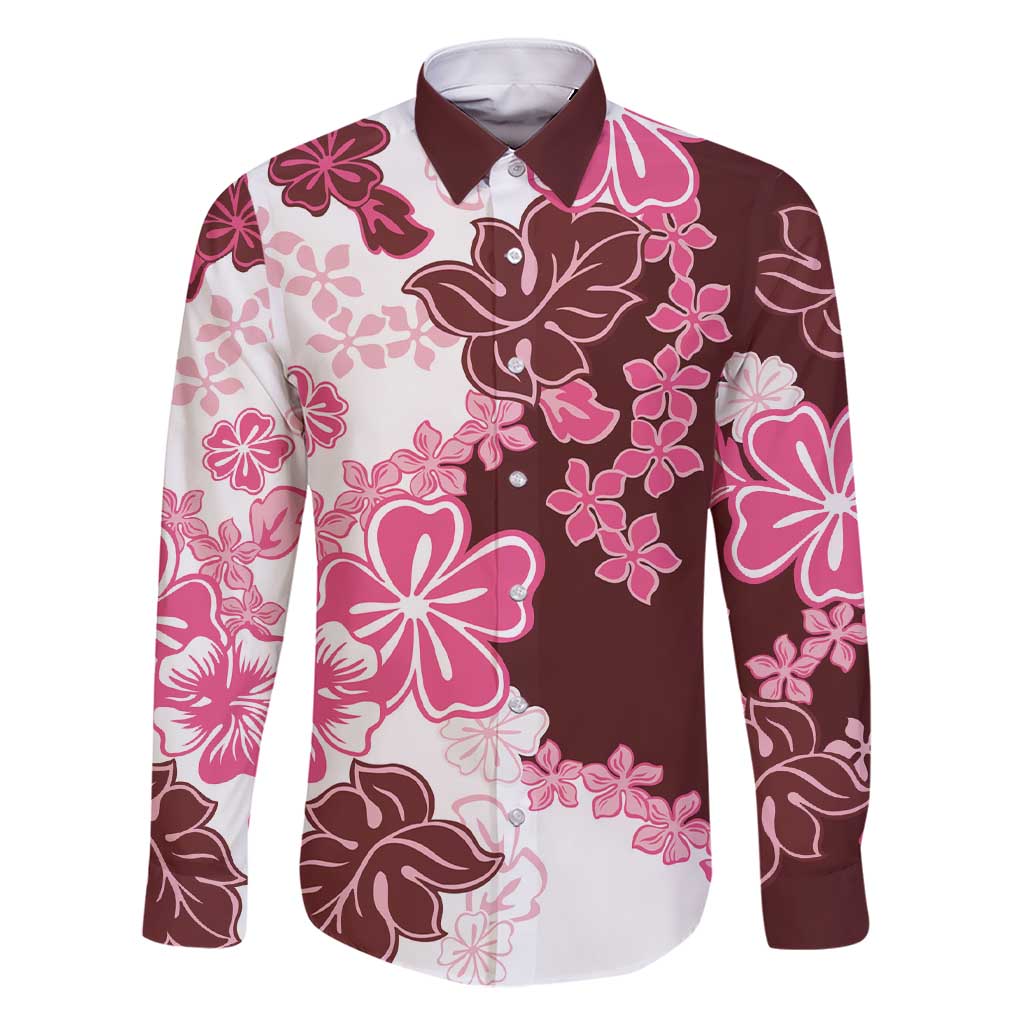 Pink Hibiscus Plumeria Floral Family Matching Short Sleeve Bodycon Dress and Hawaiian Shirt - Polynesian Pride