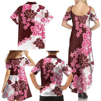 Pink Hibiscus Plumeria Floral Family Matching Summer Maxi Dress and Hawaiian Shirt - Polynesian Pride