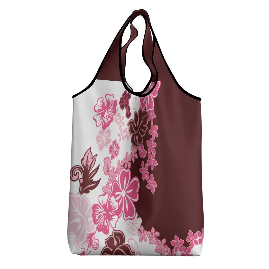 Pink Hibiscus Plumeria Floral Grocery Bag - Polynesian Pride