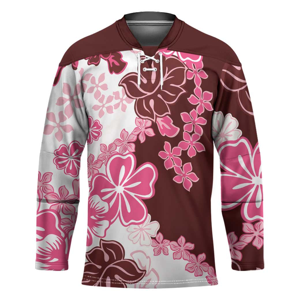 Pink Hibiscus Plumeria Floral Hockey Jersey - Polynesian Pride