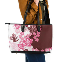 Pink Hibiscus Plumeria Floral Leather Tote Bag - Polynesian Pride