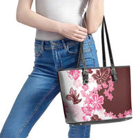 Pink Hibiscus Plumeria Floral Leather Tote Bag - Polynesian Pride
