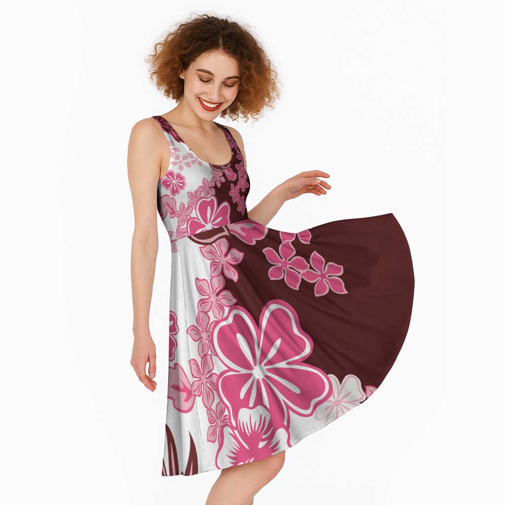 Pink Hibiscus Plumeria Floral Midi Dress - Polynesian Pride