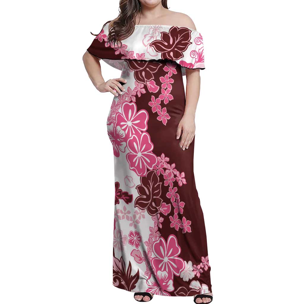 Pink Hibiscus Plumeria Floral Off Shoulder Maxi Dress LT01 Women Pink - Polynesian Pride
