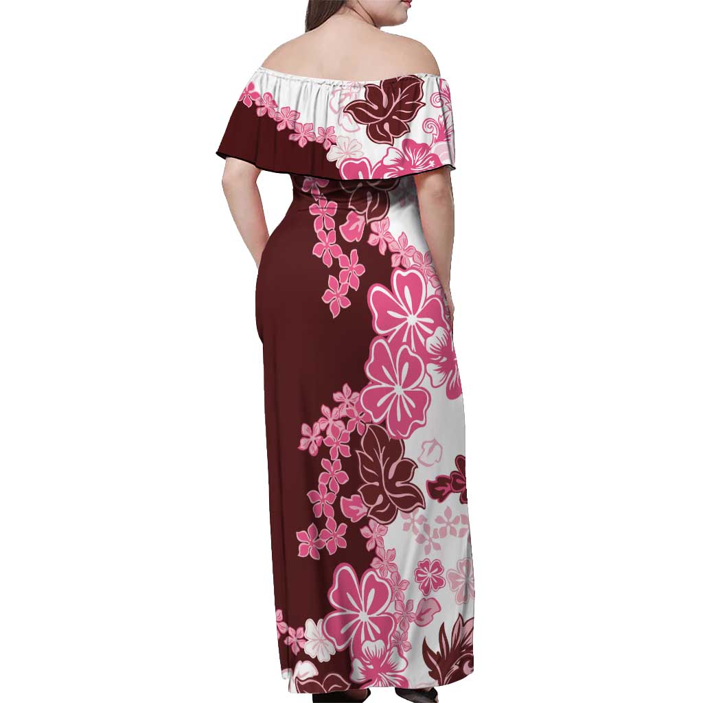 Pink Hibiscus Plumeria Floral Off Shoulder Maxi Dress LT01 - Polynesian Pride