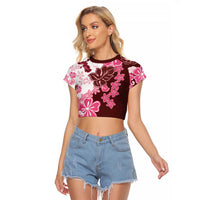 Pink Hibiscus Plumeria Floral Raglan Cropped T Shirt - Polynesian Pride